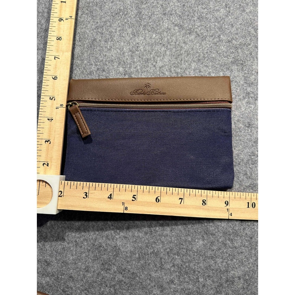 Brooks Brothers United Airlines Amenity Pouch Navy Blue Canvas Travel Bag Brown